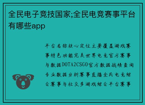 全民电子竞技国家;全民电竞赛事平台有哪些app